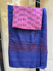 Kashmir Sozni Embroidery Blue Silk Dupatta