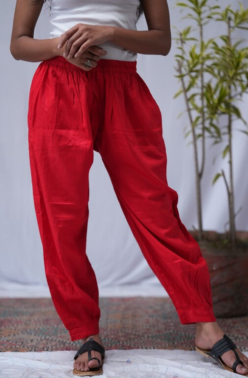 red cotton silk pant     