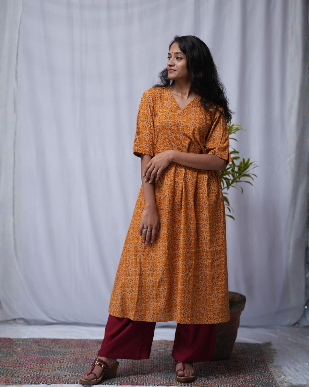 cotton yellow aline kurta     