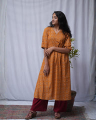 Vedika Cotton Yellow Aline Kurta