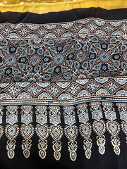 Bandhani Ajrakh Yellow and Black Modal Silk Dupatta