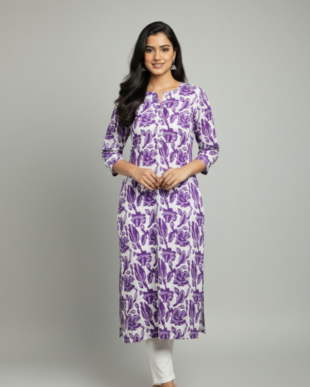 purple cotton straight kurta     