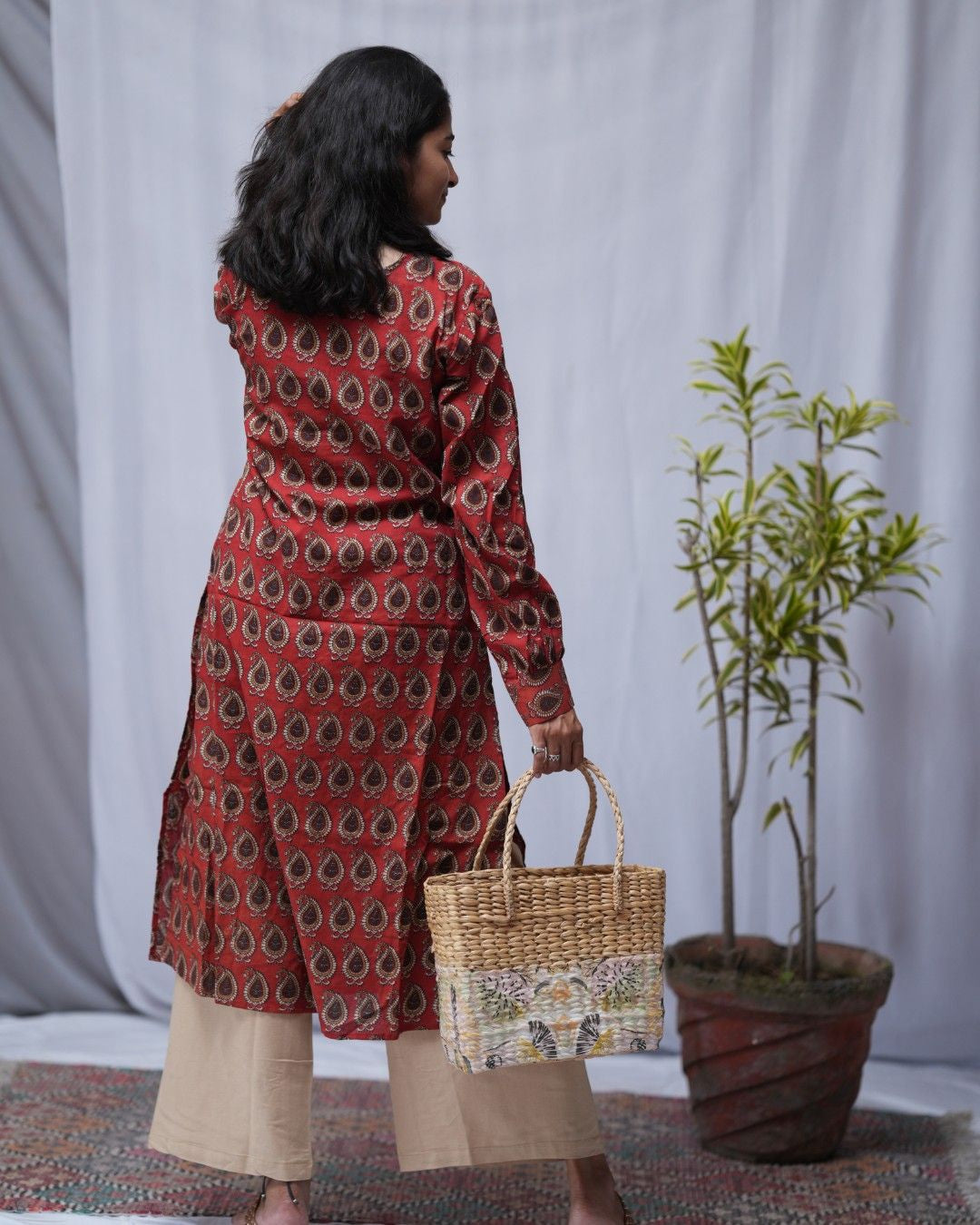 bagru cotton red straight kurta    