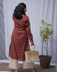 Rea Bagru Cotton Red Straight Kurta