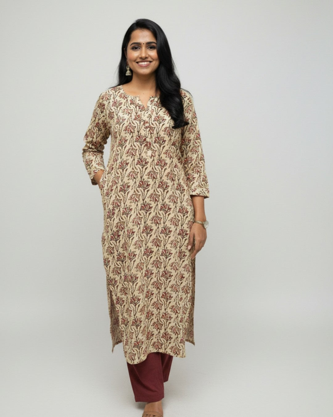 maroon cotton straight kurta     