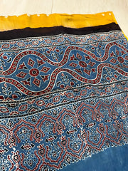 Bandhani Ajrakh Yellow and Blue Modal Silk Dupatta