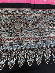 Bandhani Ajrakh Pink and Black Modal Silk Dupatta