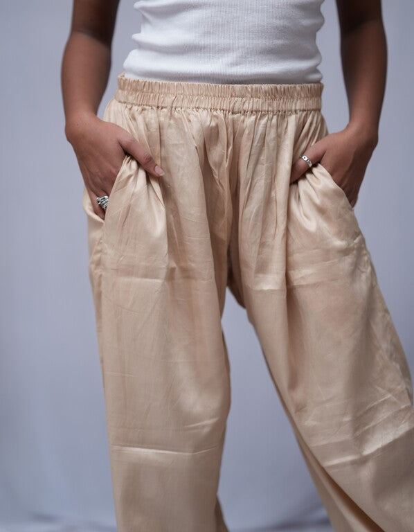 beige cotton silk pant     