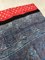 Bandhani Ajrakh Red and Blue Modal Silk Dupatta