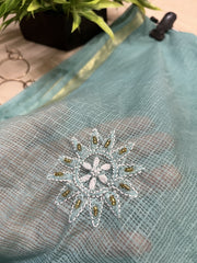 lucknowi chikankari ombre blue kota silk dupatta