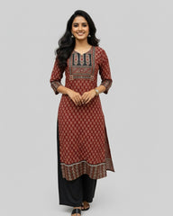 Shreya Maroon Ajrakh Cotton Straight Kurta