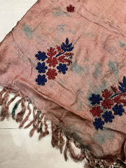 Lucknowi Chikankari Tie-Dye Brown Tussar Silk Dupatta