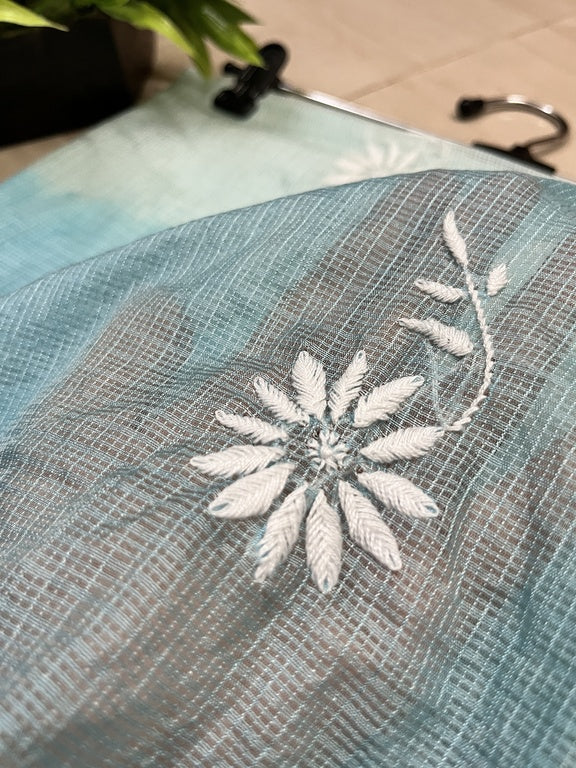lucknowi chikankari ombre blue kota dupatta