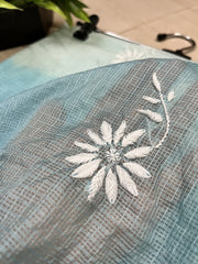 Lucknowi Chikankari Ombre Blue Kota Dupatta