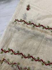 Lucknowi Chikankari Cream Chanderi Silk Dupatta