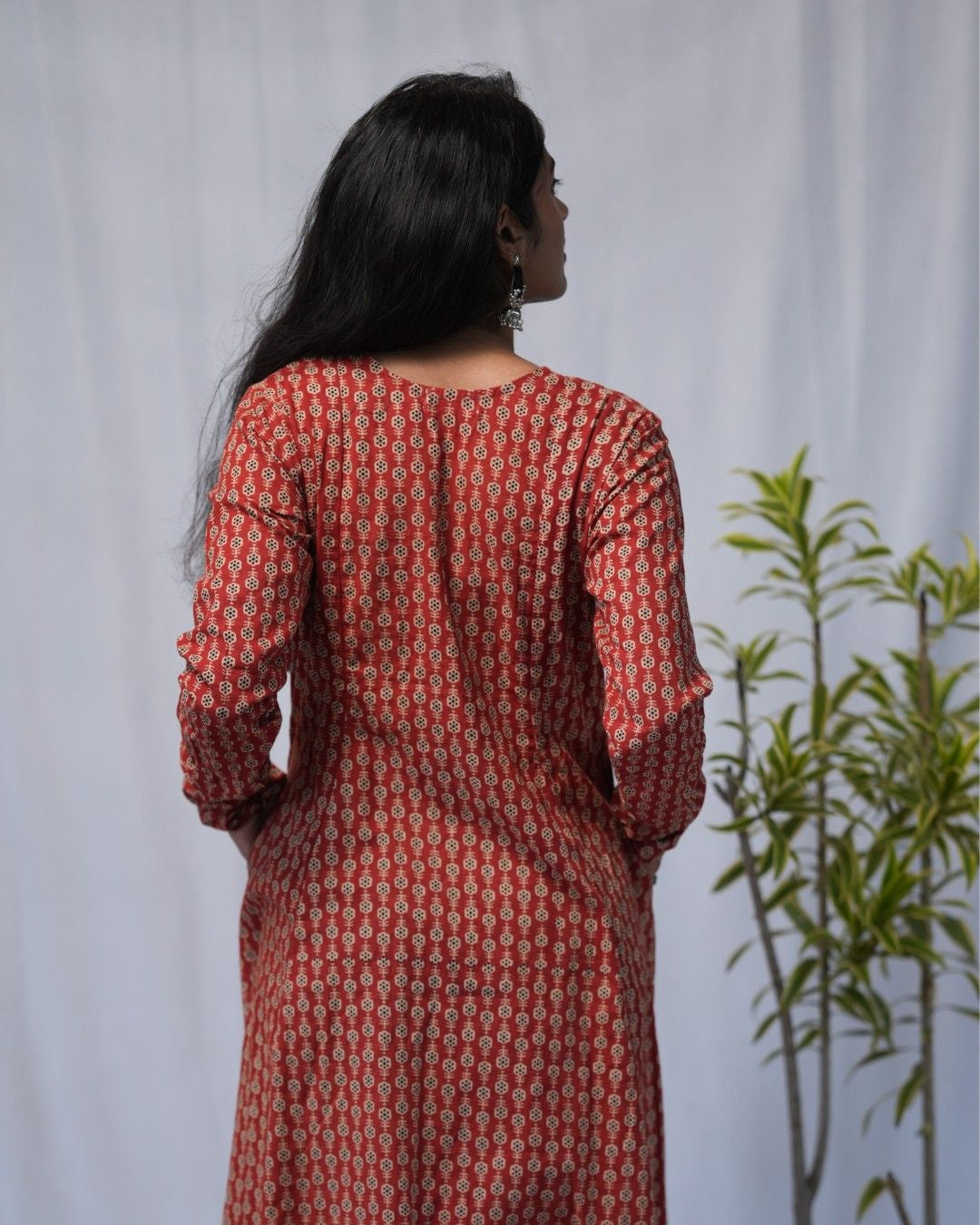 bagru cotton red chudi sleeves kali kurta  