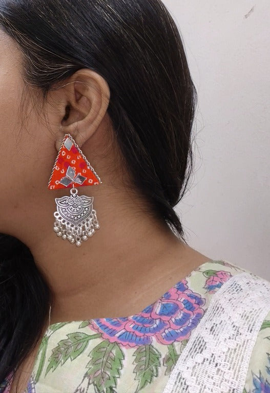 orange fabric earrings      