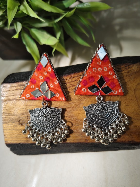 orange fabric earrings      