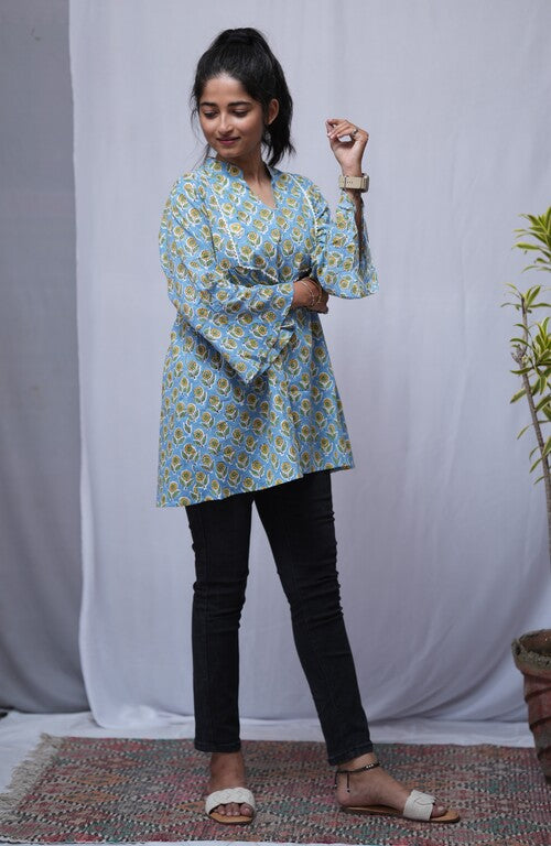 Tara Sanganeri Cotton Blue Short Top