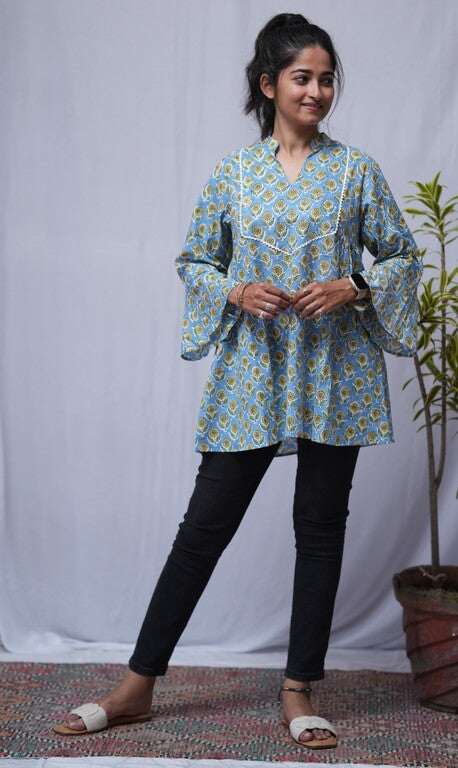 Tara Sanganeri Cotton Blue Short Top