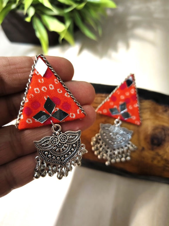 orange fabric earrings      