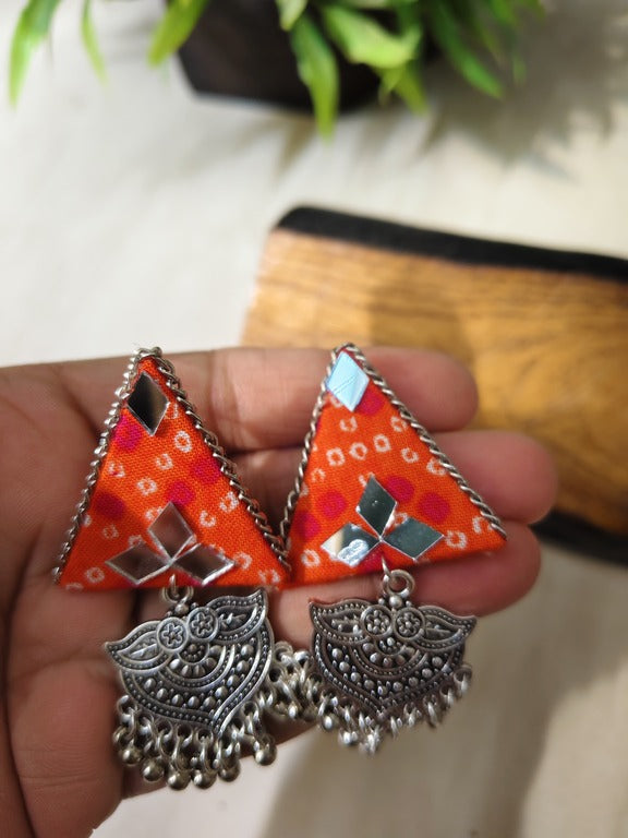 orange fabric earrings      