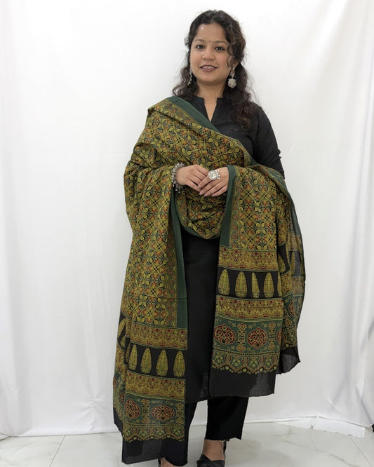 Ajrakh Green Cotton Dupatta
