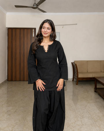 Women's Black Solid Kurta & Palazzo Set
