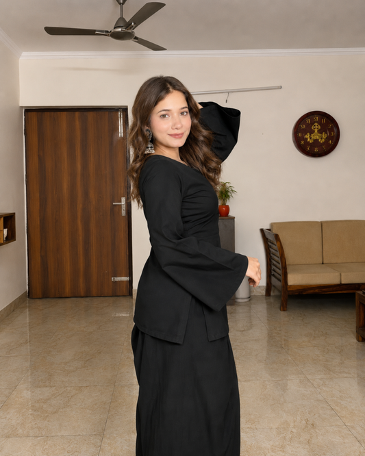 Women's Black Solid Kurta & Palazzo Set