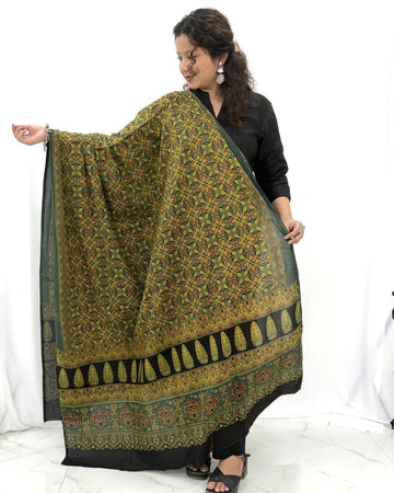 Ajrakh Green Cotton Dupatta