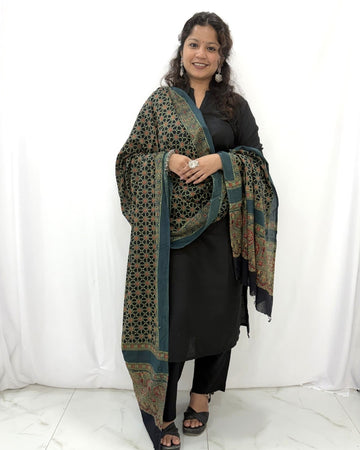 Aisha Ajrakh Green Cotton Dupatta