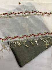 Lucknowi Chikankari Cream Chanderi Silk Dupatta
