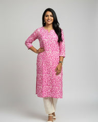 Jyothi Pink Cotton Straight Kurta