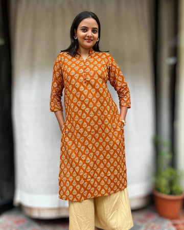 Rutvi Yellow Cotton Straight Kurta
