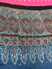 Bandhani Ajrakh Pink and Blue Modal Silk Dupatta