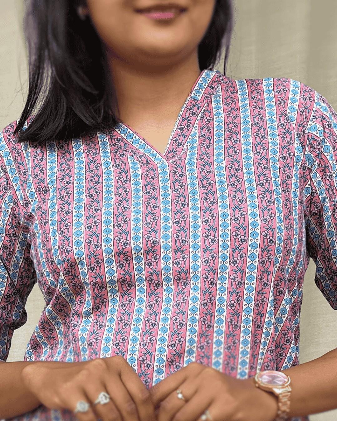 pink cotton short top kurti    