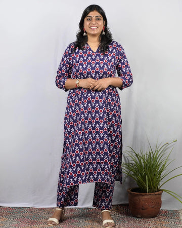 Krina Blue Cotton Coord Set
