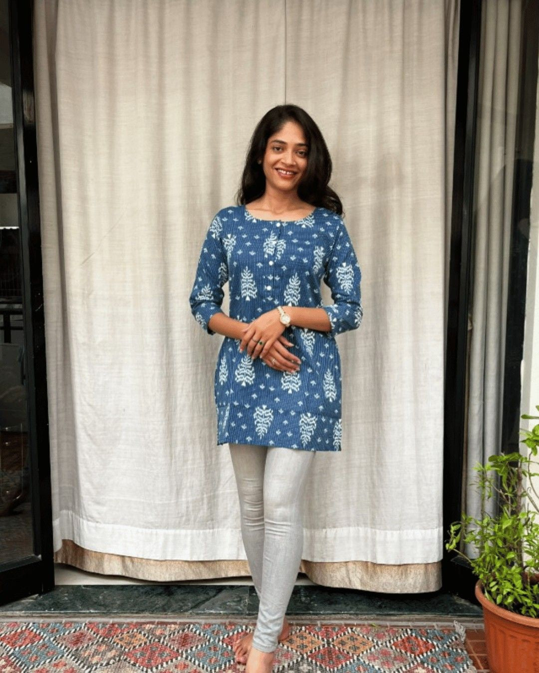 blue cotton short top kurti    