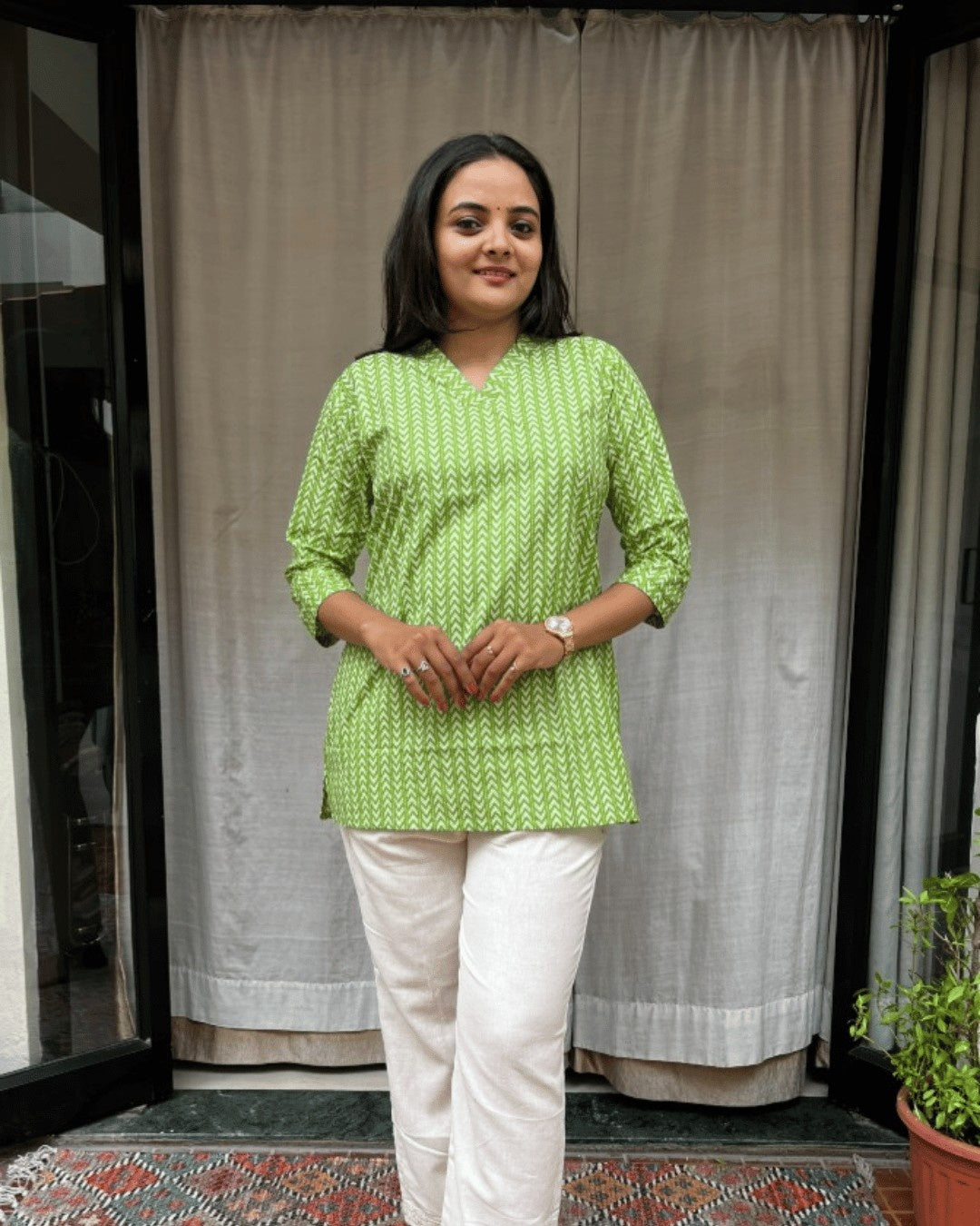 green cotton short top kurti    