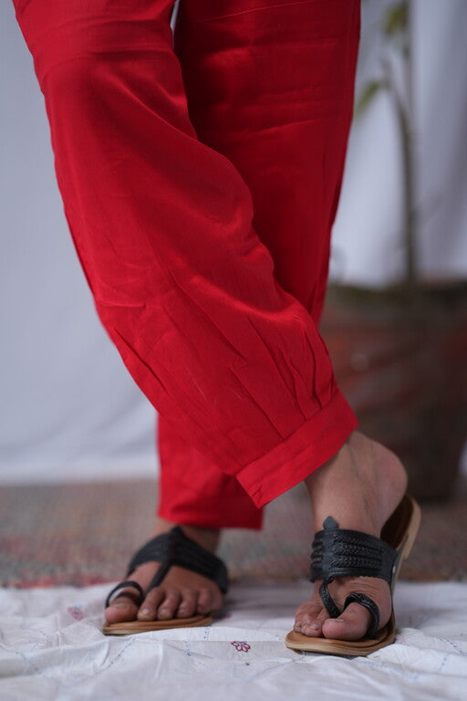 red cotton silk pant     