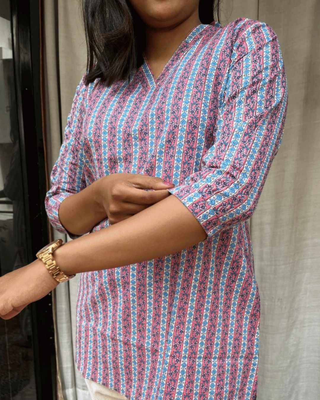 pink cotton short top kurti    