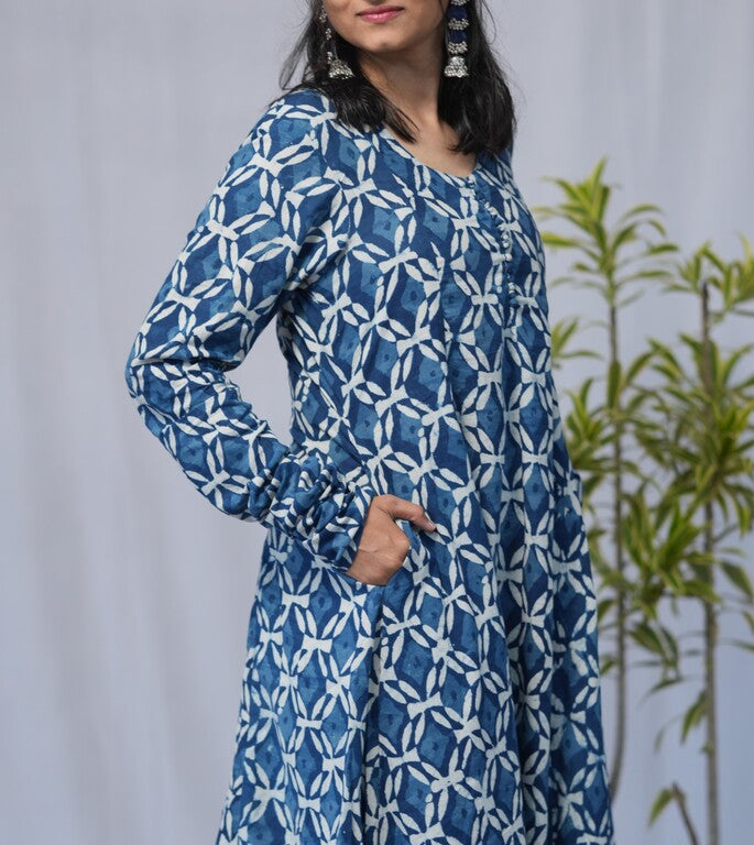 Krina Indigo Cotton Chudi Sleeves Kali Kurta