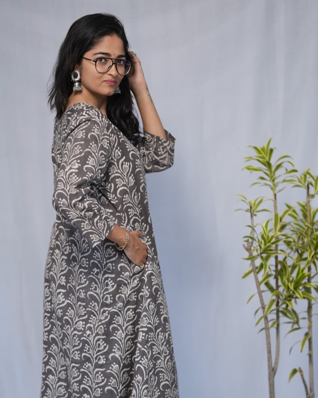 bagru cotton grey aline kurta    