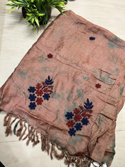 Lucknowi Chikankari Tie-Dye Brown Tussar Silk Dupatta