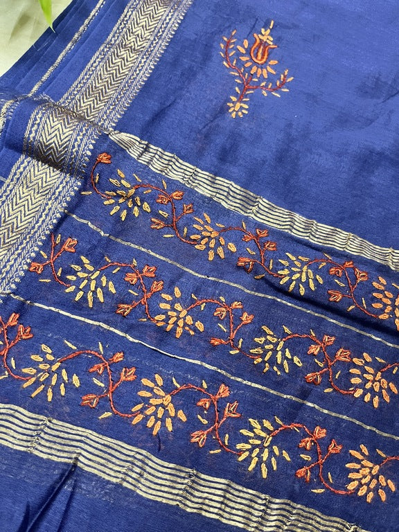 kashmir sozni embroidery blue maheshwari silk dupatta