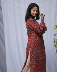 Rea Bagru Cotton Red Straight Kurta