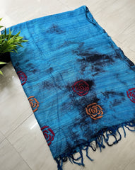 Lucknowi Chikankari Blue Tussar Silk Rose Motif Dupatta