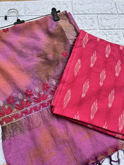 Lucknowi Chikankari Tie-Dye Pink Chanderi Silk Dupatta