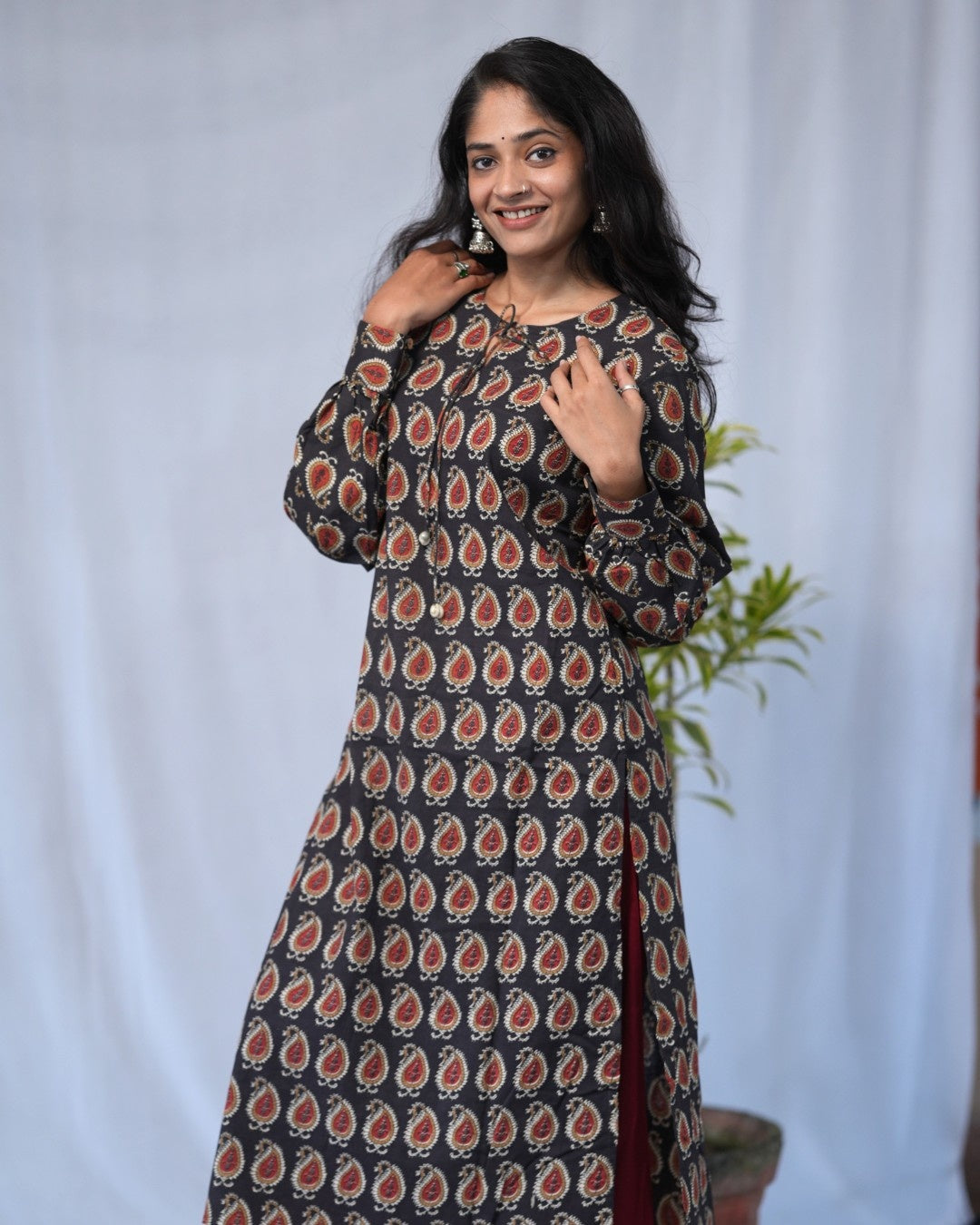 bagru cotton black straight kurta    