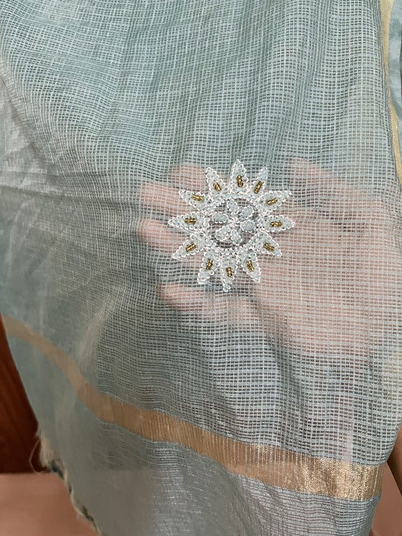 lucknowi chikankari blue kota silk dupatta